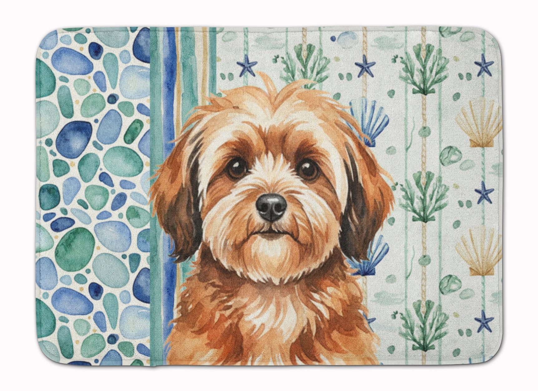 Sable Havanese Coastal Sea Glass Memory Foam Kitchen Mat Machine Washable Anti-Fatigue Cushion Comfort Bath or Kitchen Rug