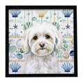 White Havanese Coastal Sea Glass Framed Metal Print Bathroom, Kitchen, Office, Home Decor Wall Art Ready to Hang, Square, 8X8