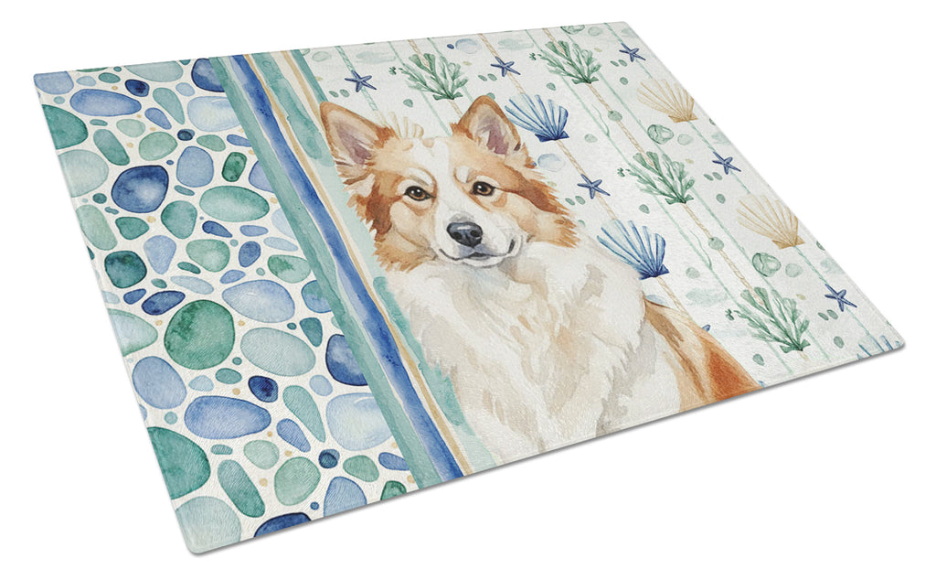 Tan Icelandic Sheepdog Coastal Sea Glass Cutting Board Tempered Glass Kitchen Cutting Surface, Heat Resistant Chopping, Non-Slip Feet, Food Prep & Serving