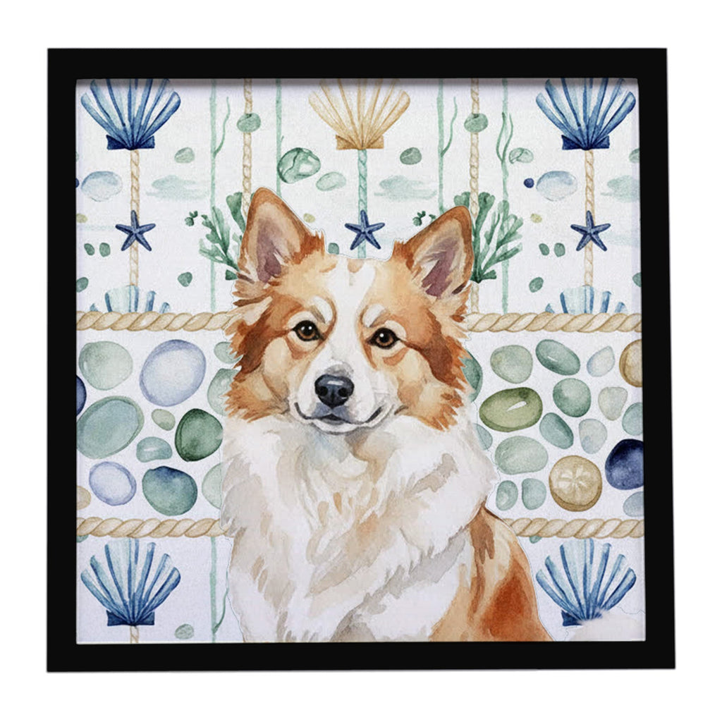 Tan Icelandic Sheepdog Coastal Sea Glass Framed Metal Print Bathroom, Kitchen, Office, Home Decor Wall Art Ready to Hang, Square, 8X8