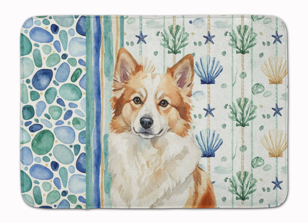 Tan Icelandic Sheepdog Coastal Sea Glass Memory Foam Kitchen Mat Machine Washable Anti-Fatigue Cushion Comfort Bath or Kitchen Rug