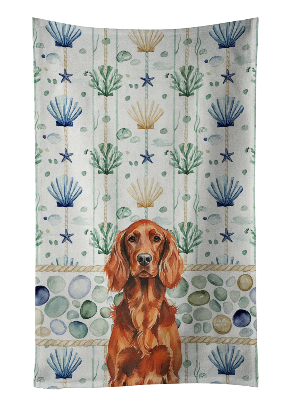 Irish Setter Coastal Sea Glass Kitchen Towel Velour Plush Front and Cotton Loop Back Machine Washable