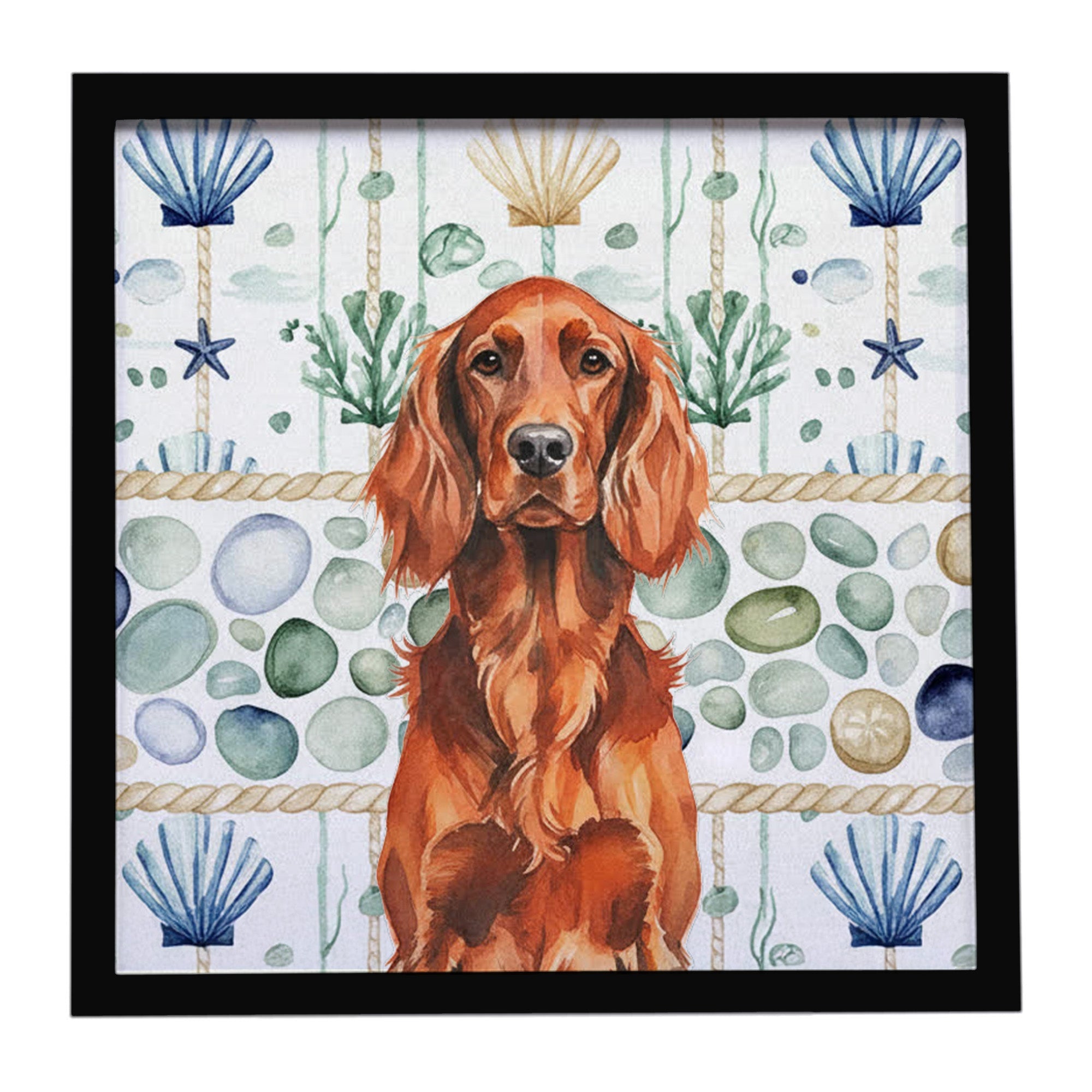 Irish Setter Coastal Sea Glass Framed Metal Print Bathroom, Kitchen, Office, Home Decor Wall Art Ready to Hang, Square, 8X8