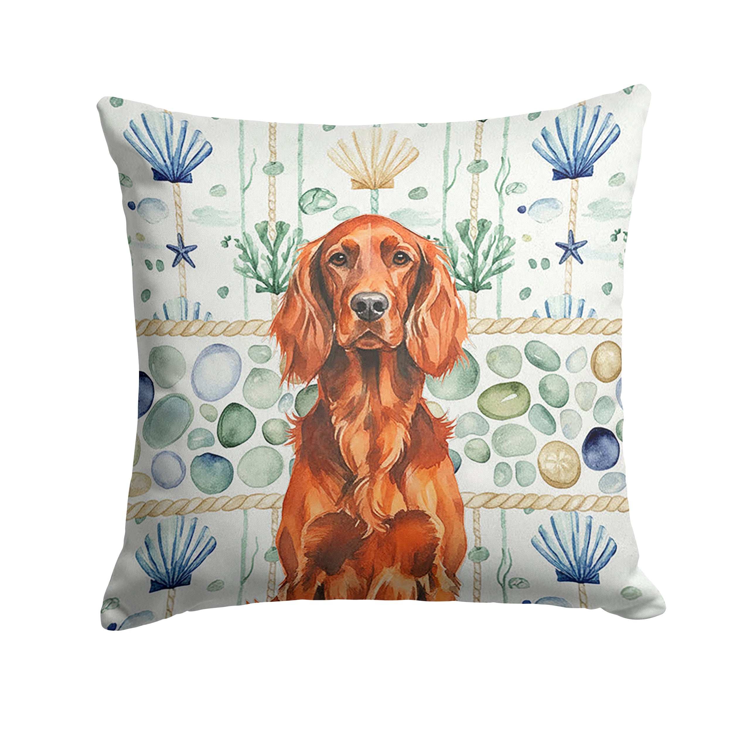 Irish Setter Coastal Sea Glass Decorative Throw Pillow 14x14 Indoor Outdoor Accent Cushion, Fabric Cover with Insert for Sofa, Bed, Porch & Living Room