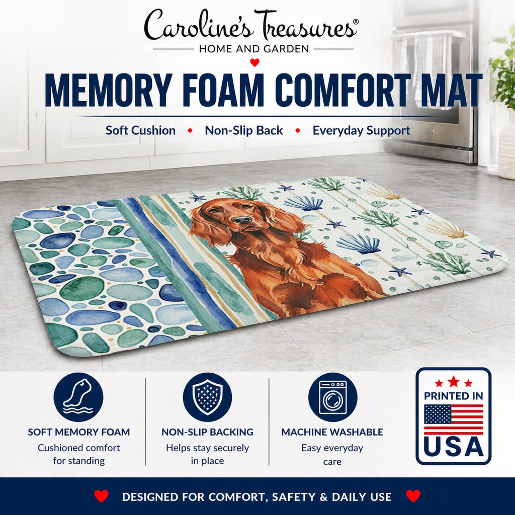 Irish Setter Coastal Sea Glass Memory Foam Kitchen Mat Machine Washable Anti-Fatigue Cushion Comfort Bath or Kitchen Rug