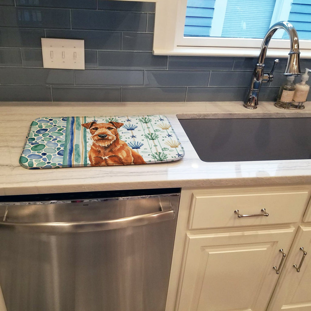 Irish Terrier Coastal Sea Glass Dish Drying Mat Absorbent Dish Drying Mat Pad for Kitchen Counter Dish Drainer Mat for Countertop, 14 x 21", Multicolor