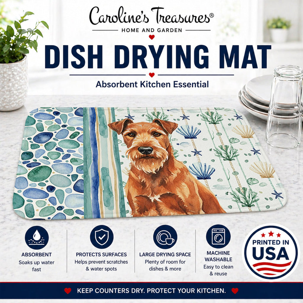 Irish Terrier Coastal Sea Glass Dish Drying Mat Absorbent Dish Drying Mat Pad for Kitchen Counter Dish Drainer Mat for Countertop, 14 x 21", Multicolor
