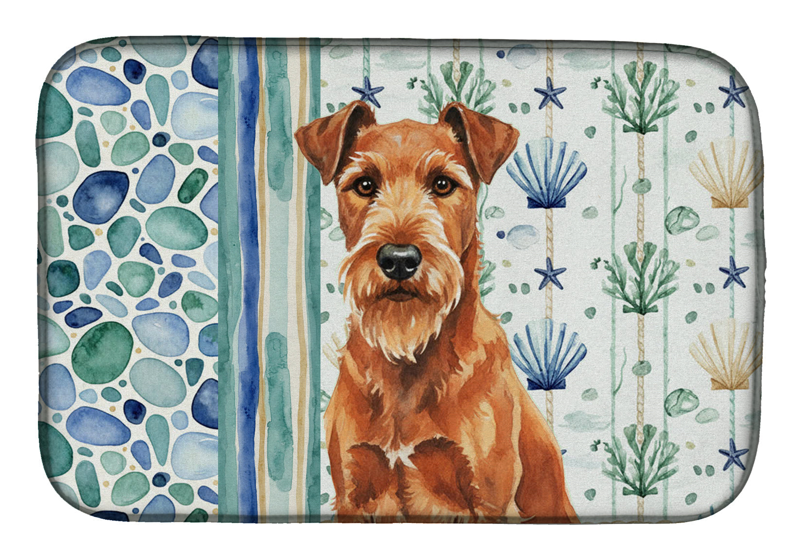 Irish Terrier Coastal Sea Glass Dish Drying Mat Absorbent Dish Drying Mat Pad for Kitchen Counter Dish Drainer Mat for Countertop, 14 x 21", Multicolor
