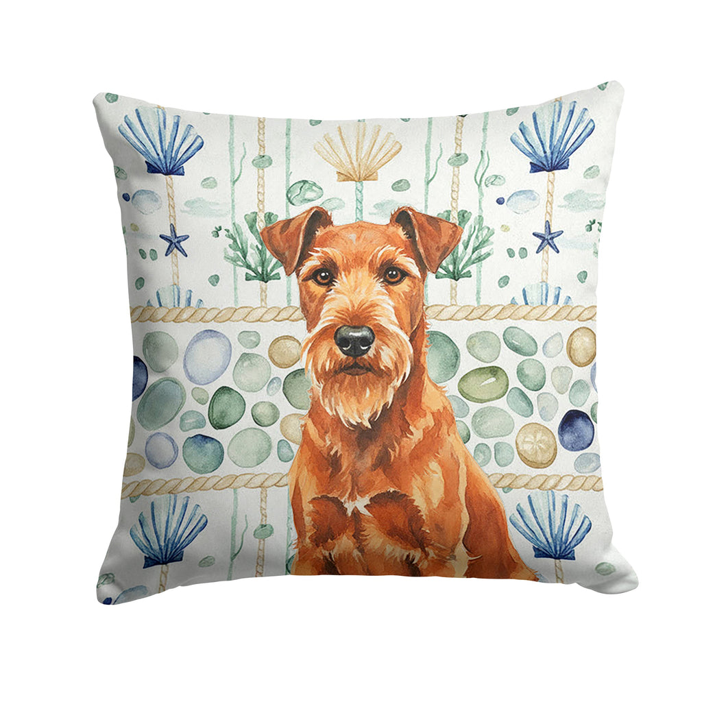Irish Terrier Coastal Sea Glass Decorative Throw Pillow 14x14 Indoor Outdoor Accent Cushion, Fabric Cover with Insert for Sofa, Bed, Porch & Living Room