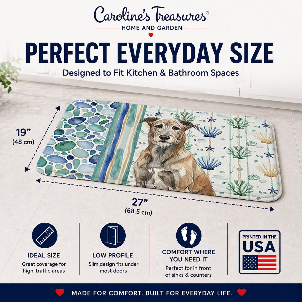 Brindle Irish Wolfhound Coastal Sea Glass Memory Foam Kitchen Mat Machine Washable Anti-Fatigue Cushion Comfort Bath or Kitchen Rug