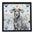 Gray Irish Wolfhound Coastal Sea Glass Framed Metal Print Bathroom, Kitchen, Office, Home Decor Wall Art Ready to Hang, Square, 8X8