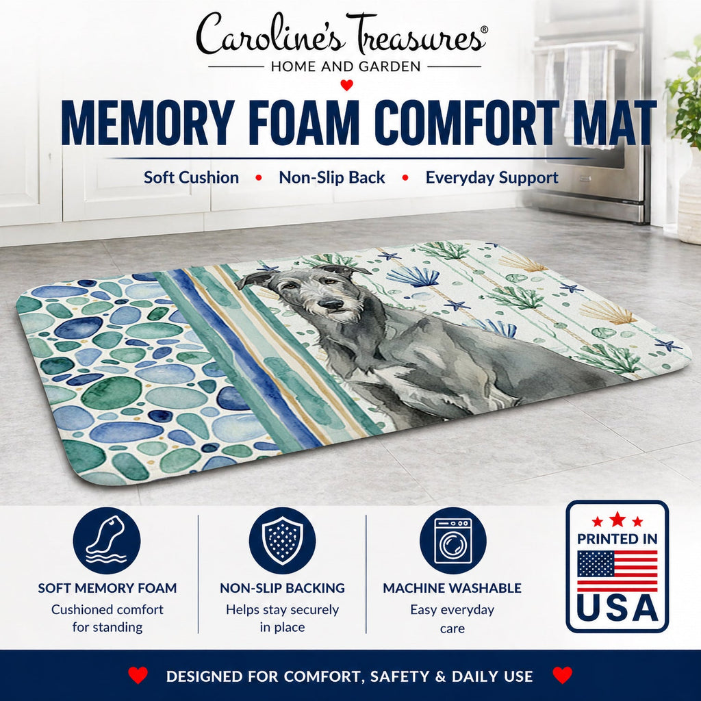 Gray Irish Wolfhound Coastal Sea Glass Memory Foam Kitchen Mat Machine Washable Anti-Fatigue Cushion Comfort Bath or Kitchen Rug