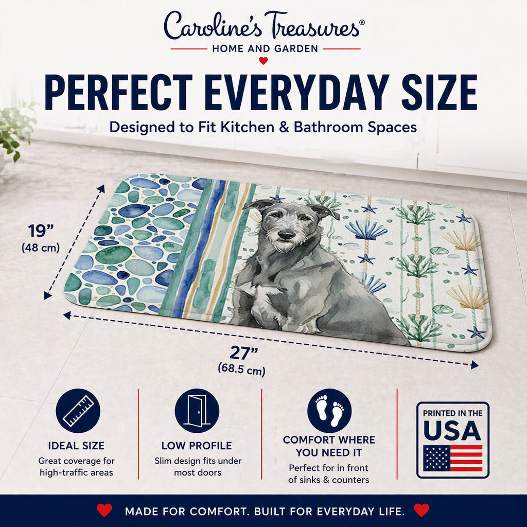 Gray Irish Wolfhound Coastal Sea Glass Memory Foam Kitchen Mat Machine Washable Anti-Fatigue Cushion Comfort Bath or Kitchen Rug