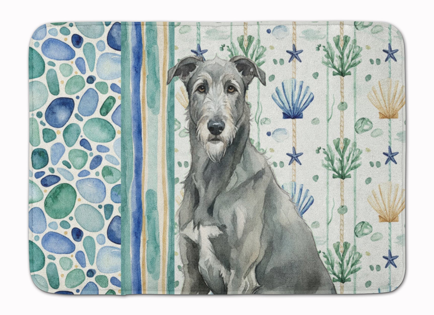 Gray Irish Wolfhound Coastal Sea Glass Memory Foam Kitchen Mat Machine Washable Anti-Fatigue Cushion Comfort Bath or Kitchen Rug