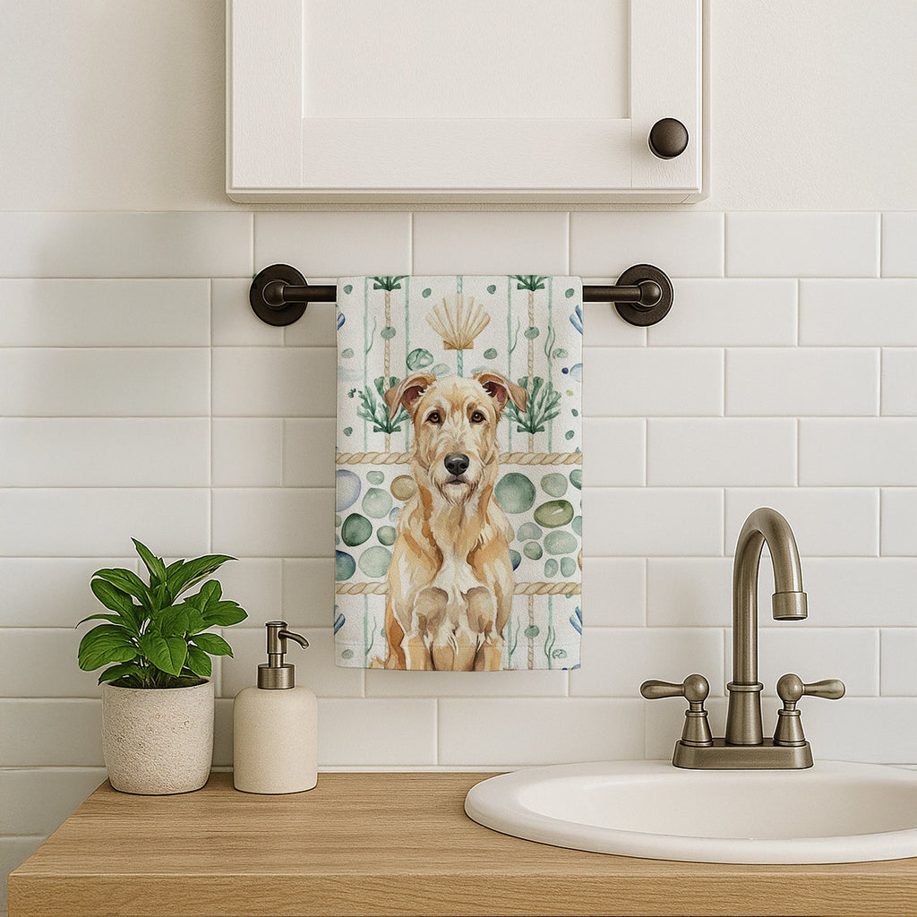 Wheaten Irish Wolfhound Coastal Sea Glass Kitchen Towel Velour Plush Front and Cotton Loop Back Machine Washable