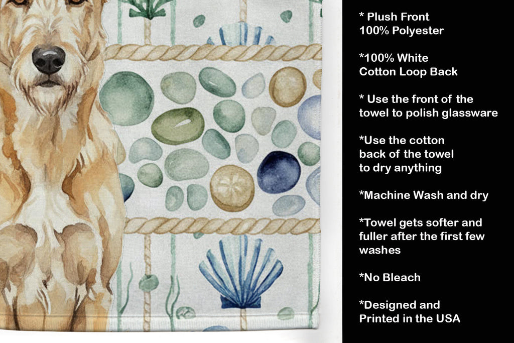 Wheaten Irish Wolfhound Coastal Sea Glass Kitchen Towel Velour Plush Front and Cotton Loop Back Machine Washable