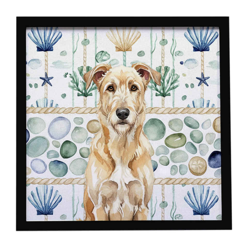 Wheaten Irish Wolfhound Coastal Sea Glass Framed Metal Print Bathroom, Kitchen, Office, Home Decor Wall Art Ready to Hang, Square, 8X8