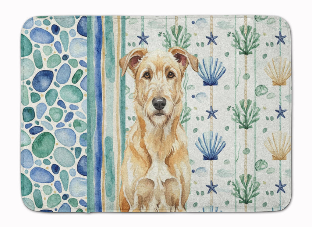 Wheaten Irish Wolfhound Coastal Sea Glass Memory Foam Kitchen Mat Machine Washable Anti-Fatigue Cushion Comfort Bath or Kitchen Rug