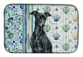 Black Italian Greyhound Coastal Sea Glass Dish Drying Mat Absorbent Dish Drying Mat Pad for Kitchen Counter Dish Drainer Mat for Countertop, 14 x 21", Multicolor