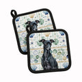 Black Italian Greyhound Coastal Sea Glass Pot Holder Set of 2 Heat Resistant Quilted Hot Pads 7.5 x 7.5 Inch, Insulated Kitchen Trivets for Cooking & Baking