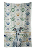 Blue Italian Greyhound Coastal Sea Glass Kitchen Towel Velour Plush Front and Cotton Loop Back Machine Washable