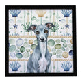 Blue Italian Greyhound Coastal Sea Glass Framed Metal Print Bathroom, Kitchen, Office, Home Decor Wall Art Ready to Hang, Square, 8X8