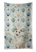 Cream Italian Greyhound Coastal Sea Glass Kitchen Towel Velour Plush Front and Cotton Loop Back Machine Washable