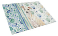 Cream Italian Greyhound Coastal Sea Glass Cutting Board Tempered Glass Kitchen Cutting Surface, Heat Resistant Chopping, Non-Slip Feet, Food Prep & Serving
