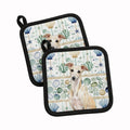 Cream Italian Greyhound Coastal Sea Glass Pot Holder Set of 2 Heat Resistant Quilted Hot Pads 7.5 x 7.5 Inch, Insulated Kitchen Trivets for Cooking & Baking