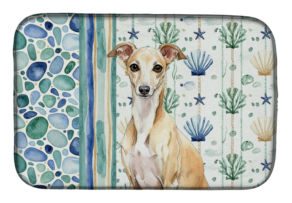 Fawn Italian Greyhound Coastal Sea Glass Dish Drying Mat Absorbent Dish Drying Mat Pad for Kitchen Counter Dish Drainer Mat for Countertop, 14 x 21", Multicolor