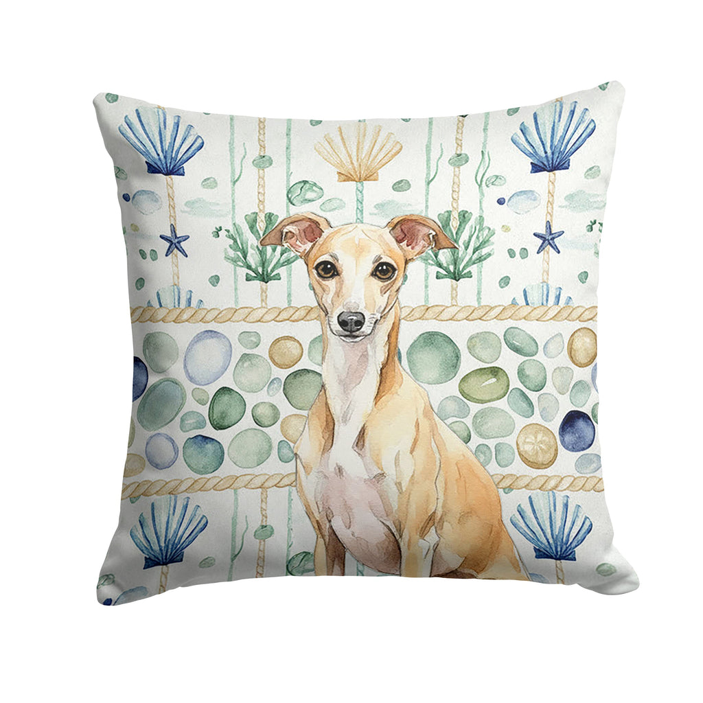 Fawn Italian Greyhound Coastal Sea Glass Decorative Throw Pillow 14x14 Indoor Outdoor Accent Cushion, Fabric Cover with Insert for Sofa, Bed, Porch & Living Room