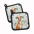 Red Italian Greyhound Coastal Sea Glass Pot Holder Set of 2 Heat Resistant Quilted Hot Pads 7.5 x 7.5 Inch, Insulated Kitchen Trivets for Cooking & Baking