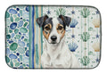 White and Black Jack Russell Terrier Coastal Sea Glass Dish Drying Mat Absorbent Dish Drying Mat Pad for Kitchen Counter Dish Drainer Mat for Countertop, 14 x 21", Multicolor
