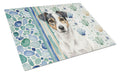 White and Black Jack Russell Terrier Coastal Sea Glass Cutting Board Tempered Glass Kitchen Cutting Surface, Heat Resistant Chopping, Non-Slip Feet, Food Prep & Serving