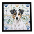 White and Black Jack Russell Terrier Coastal Sea Glass Framed Metal Print Bathroom, Kitchen, Office, Home Decor Wall Art Ready to Hang, Square, 8X8