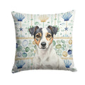 White and Black Jack Russell Terrier Coastal Sea Glass Decorative Throw Pillow 14x14 Indoor Outdoor Accent Cushion, Fabric Cover with Insert for Sofa, Bed, Porch & Living Room