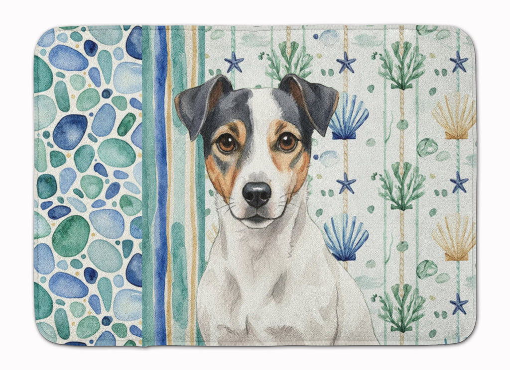 White and Black Jack Russell Terrier Coastal Sea Glass Memory Foam Kitchen Mat Machine Washable Anti-Fatigue Cushion Comfort Bath or Kitchen Rug