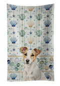 White and Tan Jack Russell Terrier Coastal Sea Glass Kitchen Towel Velour Plush Front and Cotton Loop Back Machine Washable
