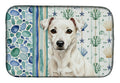 White Jack Russell Terrier Coastal Sea Glass Dish Drying Mat Absorbent Dish Drying Mat Pad for Kitchen Counter Dish Drainer Mat for Countertop, 14 x 21", Multicolor