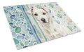 White Jack Russell Terrier Coastal Sea Glass Cutting Board Tempered Glass Kitchen Cutting Surface, Heat Resistant Chopping, Non-Slip Feet, Food Prep & Serving