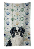 Black and White Japanese Chin Coastal Sea Glass Kitchen Towel Velour Plush Front and Cotton Loop Back Machine Washable