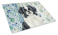 Black and White Japanese Chin Coastal Sea Glass Cutting Board Tempered Glass Kitchen Cutting Surface, Heat Resistant Chopping, Non-Slip Feet, Food Prep & Serving
