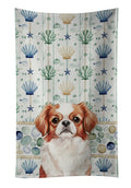 Red and White Japanese Chin Coastal Sea Glass Kitchen Towel Velour Plush Front and Cotton Loop Back Machine Washable