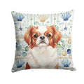 Red and White Japanese Chin Coastal Sea Glass Decorative Throw Pillow 18x18 Indoor Outdoor Accent Cushion, Fabric Cover with Insert for Sofa, Bed, Porch & Living Room