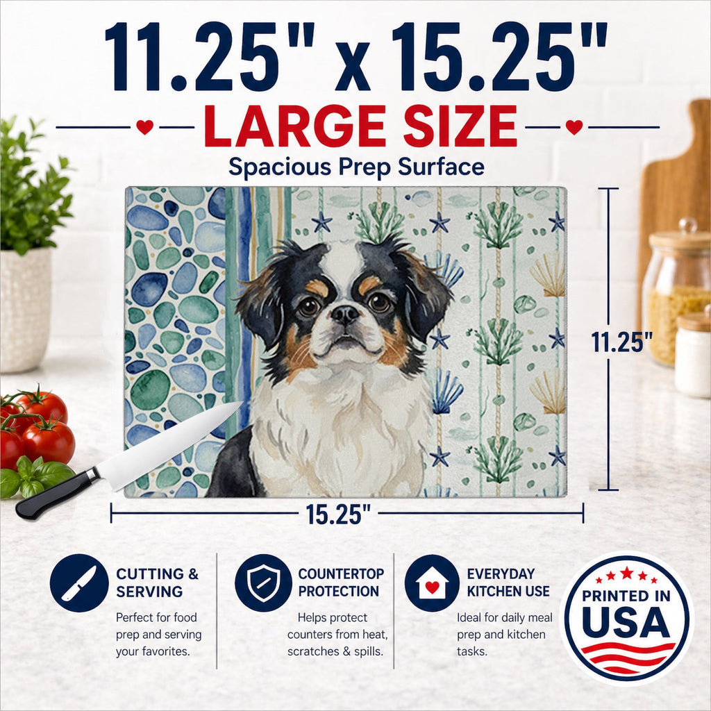 Tricolor Japanese Chin Coastal Sea Glass Cutting Board Tempered Glass Kitchen Cutting Surface, Heat Resistant Chopping, Non-Slip Feet, Food Prep & Serving