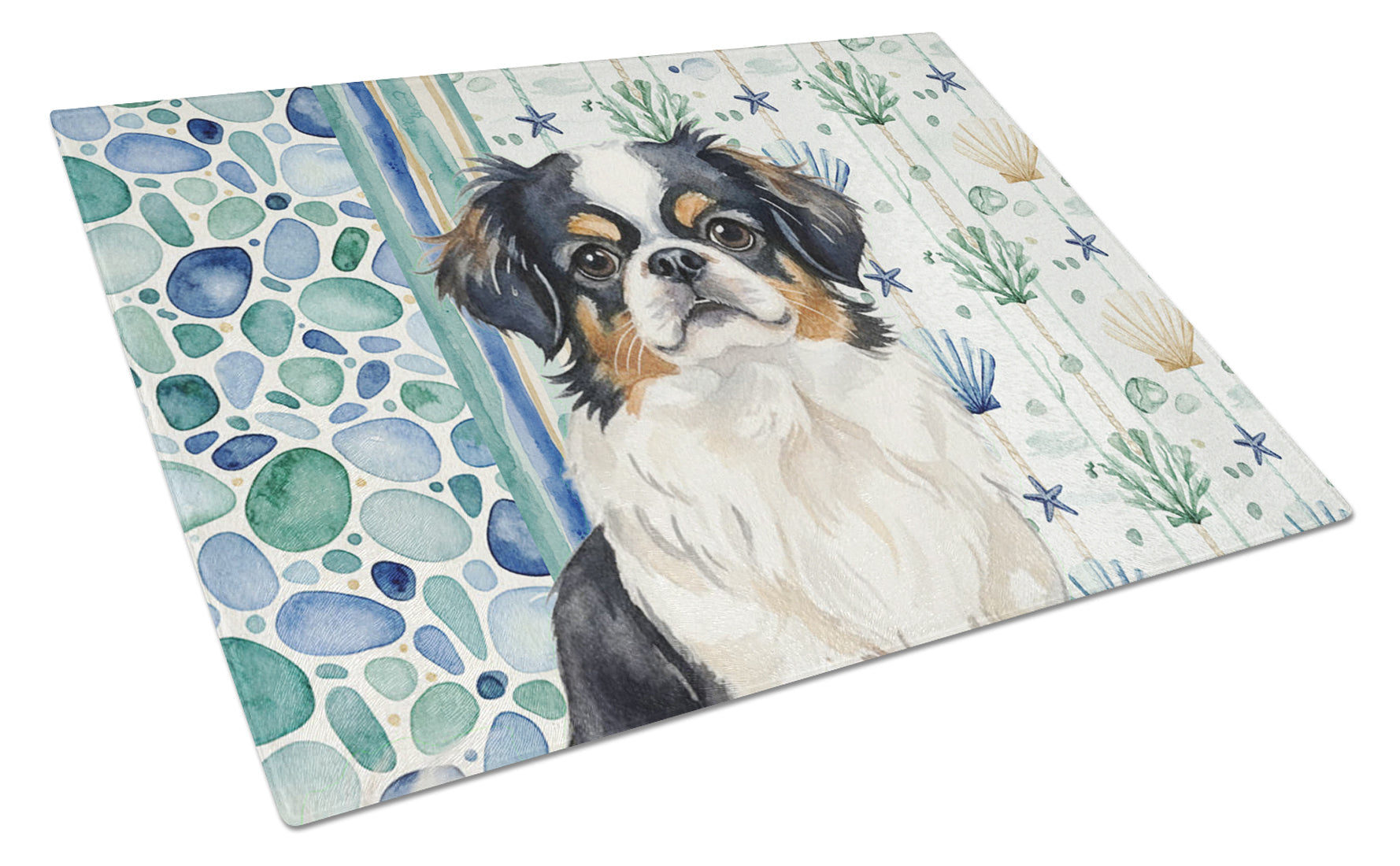 Tricolor Japanese Chin Coastal Sea Glass Cutting Board Tempered Glass Kitchen Cutting Surface, Heat Resistant Chopping, Non-Slip Feet, Food Prep & Serving