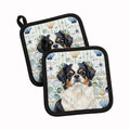 Tricolor Japanese Chin Coastal Sea Glass Pot Holder Set of 2 Heat Resistant Quilted Hot Pads 7.5 x 7.5 Inch, Insulated Kitchen Trivets for Cooking & Baking