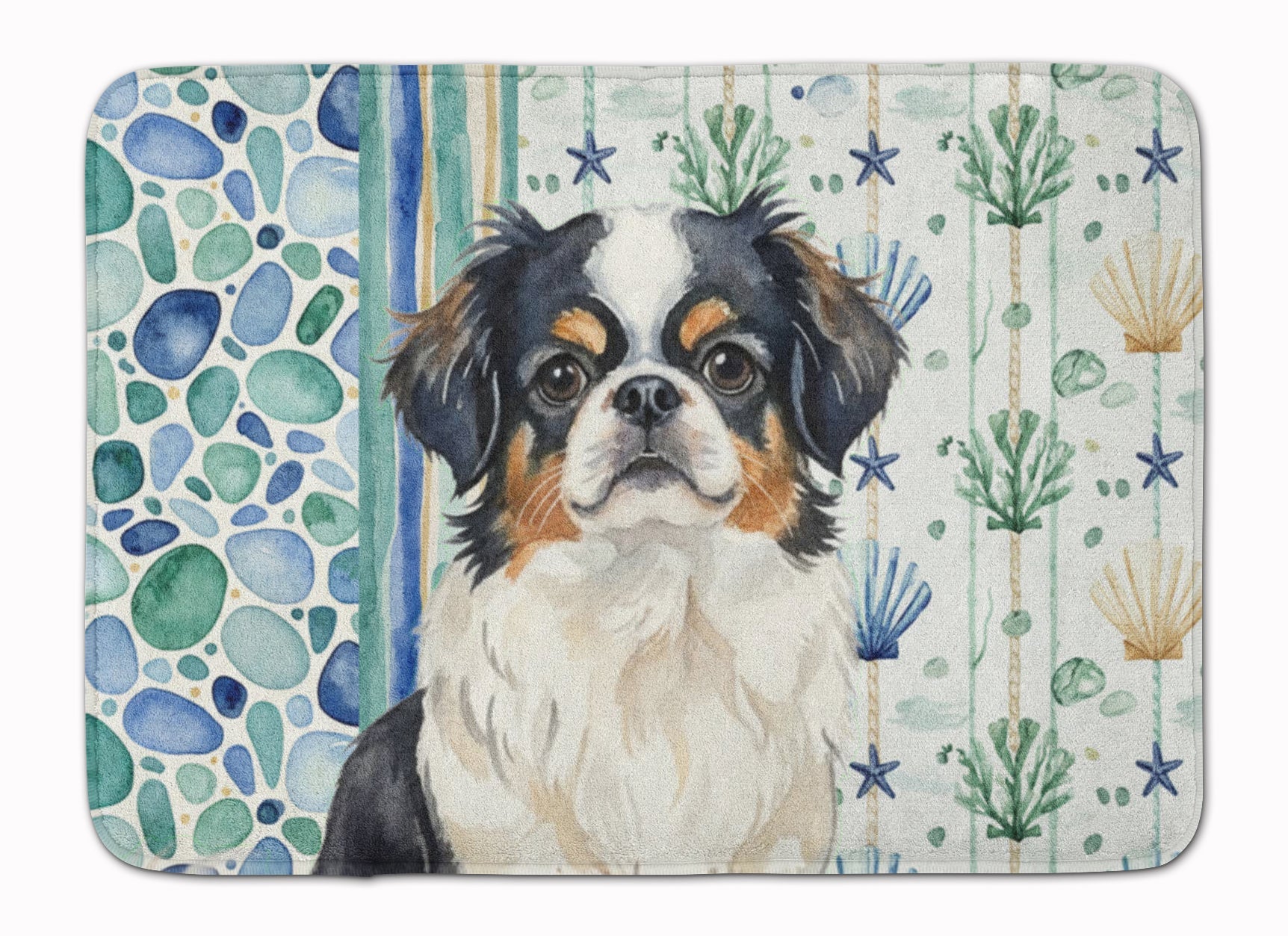 Tricolor Japanese Chin Coastal Sea Glass Memory Foam Kitchen Mat Machine Washable Anti-Fatigue Cushion Comfort Bath or Kitchen Rug