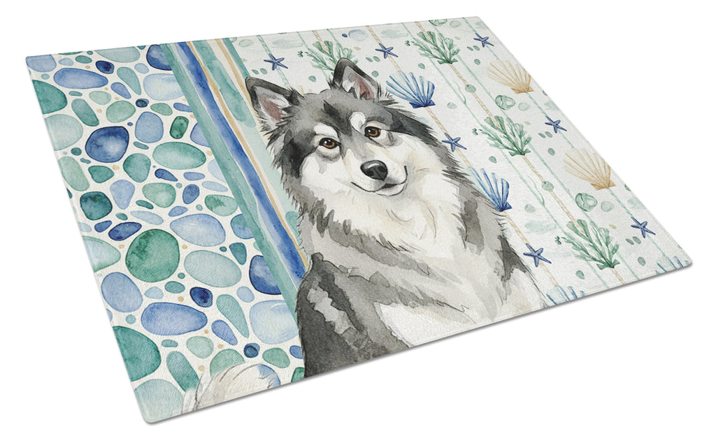 Keeshond Coastal Sea Glass Cutting Board Tempered Glass Kitchen Cutting Surface, Heat Resistant Chopping, Non-Slip Feet, Food Prep & Serving