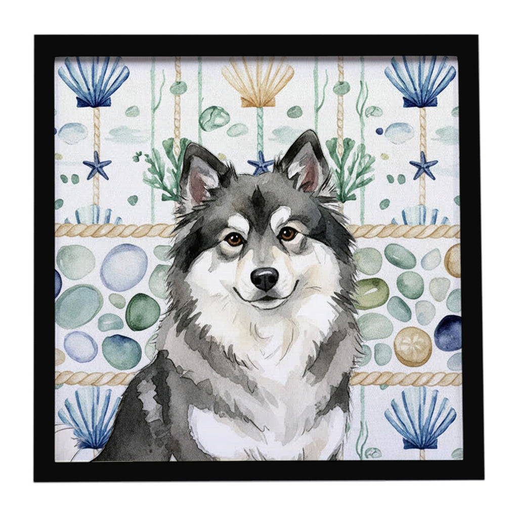 Keeshond Coastal Sea Glass Framed Metal Print Bathroom, Kitchen, Office, Home Decor Wall Art Ready to Hang, Square, 8X8